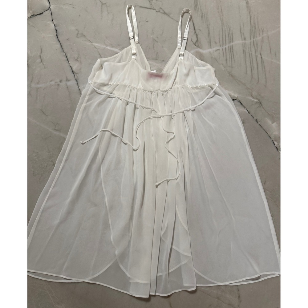 Oscar de la Renta Pink Label White Sheer Babydoll Lingerie Set with Robe Lg #179 - Picture 9 of 15